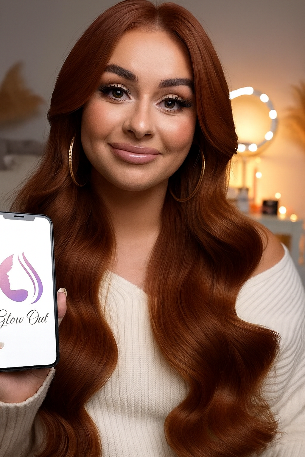 Beauty professional using GlowOut Partners app on mobile phone